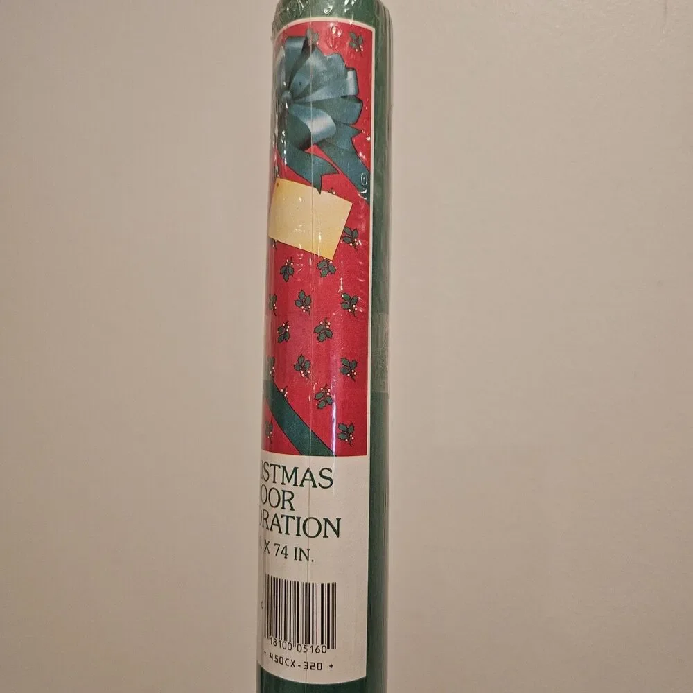 Vintage American Greetings Dept Store Christmas Holly Door Poster LARGE 76x34”